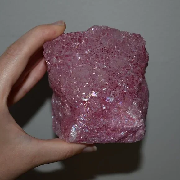 Large OOAK Pink Dyed Natural Aura Quartz Crystal Cluster - witchy mystical decor